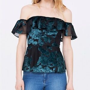 Amanda Uprichard Teal Blue Black Lure Burnout Off the Shoulder Dawson Top EUC M